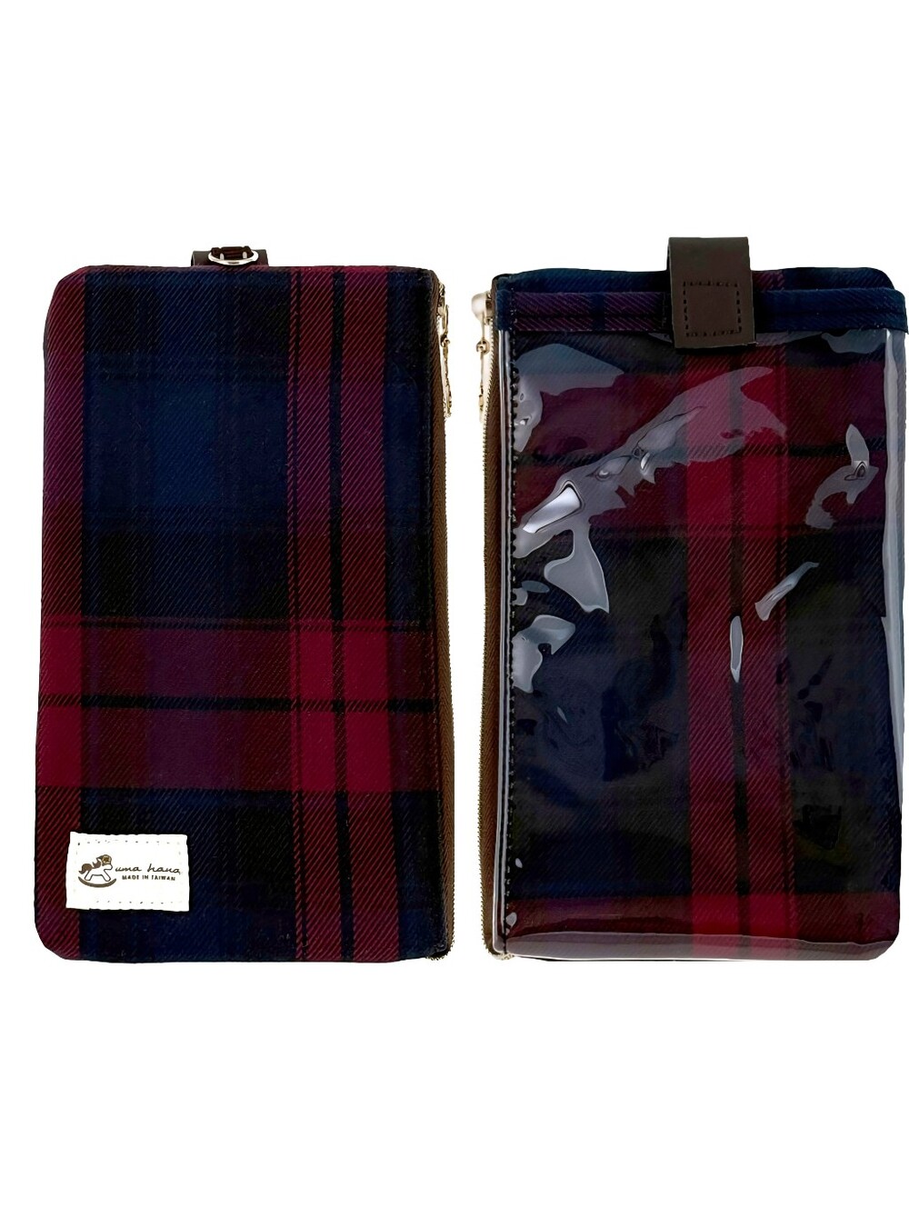 Waterproof Red Plaid Phone Case Pouch W/ Neck Strap